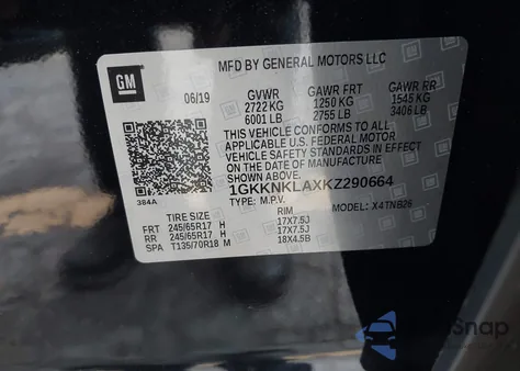 2019 GMC Acadia Sle-1 z USA, uszkodzony, nr VIN 1GKKNKLAXKZ290664